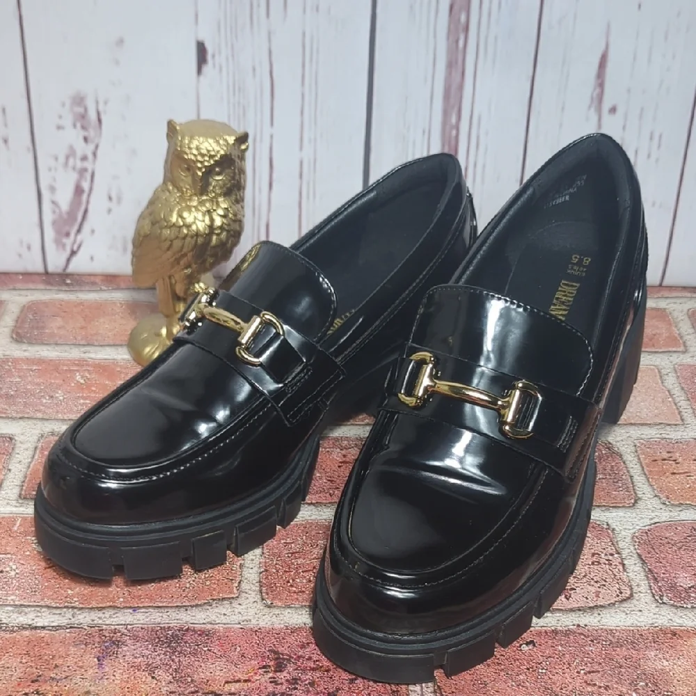 Dream Pairs Black Vegan Patent Leather Platform Loafers Chunky Lug Sole 8.5 7.5‎